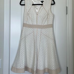 Ann Taylor White Eyelet Dress with Khaki Trim